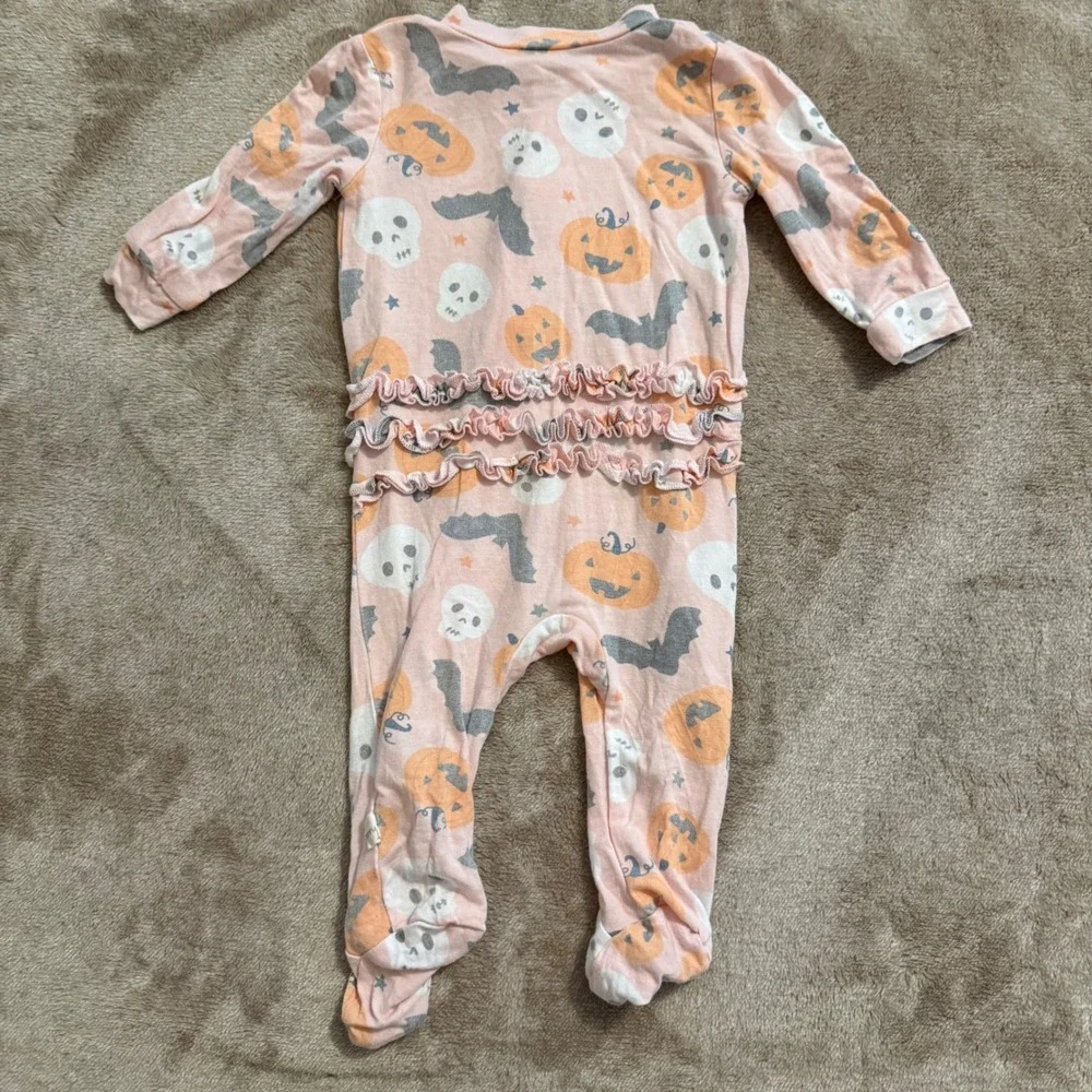 Milkberry Baby Girls Halloween Pumpkin Bat Ghost Ruffle Footed Sleeper 0-3M